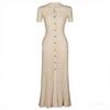 Vestido de Punto acampanado con Cuello Polo Transfronterizo Marca S Estilo Europeo y Americano 2025 Vestido de Punto de Longitud Media para Mujer que Ajusta la Cintura