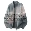 Novo Cardigan Jaqueta de Tricô com Gola Alta e Zíper Solto Outono/Inverno para Homens, Jaqueta Suéter Casual Jacquard Espessado da Moda