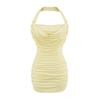 Elegante Vestido Halter sin Espalda Estilo Sister Pure Desire para Mujer, Falda de Verano Fruncida de Cintura Ajustada, Vestido Corto Moldeador de Cuerpo que Abraza las Caderas