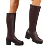 Estilo Novo Inverno 2025 Bico Redondo Salto Grosso Zíper nas Costas Sola Grossa Cano Alto Botas de Montaria Direto do Fabricante para Exportação Sapatos Femininos Transfronteiriços
