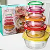 Conjunto de Tigelas de Vidro com Tampa para Venda por Atacado, Recipientes de Armazenamento de Vidro de Alta Temperatura de Grau Alimentício para Armazenamento na Geladeira Doméstica