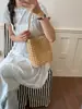 Bolsa Cesta de Couro Macio Tecida Vazada Estilo Ins Casual Transfronteiriça Versátil para o Dia a Dia Bolsa Saco de Ombro/Axila