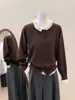 Item Popular de Alta Qualidade das Treze Linhas de Guangzhou ~ Cardigan de Tricô Riscado de Manga Longa Duas Peças para Mulheres, Novo Casaco de Outono