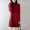 Nuevo Vestido de Punto de Lana con Cuello Medio Alto de Lana Pura Otoño/Invierno 2026 Vestido de Lana Base Holgado de Longitud Media para Mujer