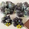 Scrunchie Amarelo Floral Estilo Coreano para Mulheres, Acessório Versátil da Moda, Elástico de Cabelo Fresco e Elegante para o Verão, Ornamento de Cabelo