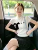Elegante Camisa de Manga Corta con Lazo para Mujer, Nuevo Top de Punto Blanco Ajustado Estilo Coreano de Verano