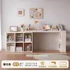 Escritorio de Madera Maciza Mesa de Estudio para Estudiantes en Casa Estantería Integrada Mesa Larga para Sala de Estar Banco de Trabajo Mesa de Computadora Retráctil