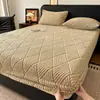 Sábana Bajera de Terciopelo Solar Cálido Jacquard de Lujo Ligero Juego de Sábanas de Cama de Terciopelo Plus de Invierno Protector de Colchón Cubierta Completa de una Pieza Lavable a Máquina