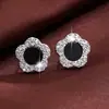 Pendientes de Flor de Lujo Ligero para Mujer, Incrustaciones Completas de Diamante, Nácar en Rojo, Negro y Verde, Pendientes de Moda Coreanos Simples y Elegantes con un Toque de Alta Gama