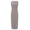 Vestido Midi Plissado Estilo Novo Primavera-Verão 2026 Sem Mangas Emagrecedor com Gola Redonda Pulôver, Elegante Vestido com Estampa de Linhas para Mulheres