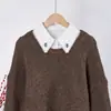 Cuello Falso de Lujo Ligero con Perlas para Mujer, Cuello Puntiagudo Decorativo Interno para Abrigo Suéter, Cuello Falso Versátil para el Trabajo