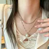 Luar Branco que Toca o Coração~ Colar de pérola com diamante duplo e brilhante, corrente para clavícula de desejo puro estilo coreano, colar versátil para o dia a dia