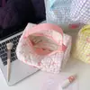Bolsa de Cosméticos a Cuadros con Lazo Estilo Ins Gran Capacidad Bolsa de Almacenamiento para Cosméticos Bolso de Mano Portátil para Viaje Neceser
