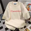 Camiseta Trendy de Manga Curta com Estampa de Letras Estilo Americano para Mulheres, Top Vintage Versátil Casual Oversized