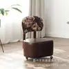 Banqueta Confortável para Trocar Sapatos para Sala de Estar, Encosto de Madeira Maciça, Banqueta Sofá Giratória para Uso Doméstico, Tecido Jacquard, Rodinhas Universais, Banqueta Baixa