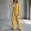 Mono de moda casual de pierna ancha suelta, estilo europeo y americano, nuevo para 2026, mono de una pieza de color liso con cuello en V y manga larga para mujer