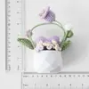 Ornamento Feito à Mão para Casa e Escritório Floco de Neve Fio Cesta de Flores Dupla Face Pequena Planta em Vaso Bolsa de Mensageiro Cesta de Flores Rosa Floral Fofa