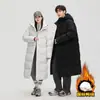 Chaqueta de plumón para hombres y mujeres, adecuada para parejas, para deportes al aire libre, con cremallera de doble sentido, abrigo largo de invierno grueso y cálido con capucha