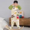 Pijama de Dibujos Animados para Niños, Adolescentes y Estudiantes, Temporada Primavera y Otoño, Algodón, Cuello Redondo, de una Pieza, Manga Larga, Conjunto de Ropa para el Hogar