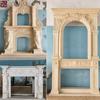 Lareira de pedra de camada dupla, lareira de pedra estilo europeu retrô, lareira de mármore esculpida, ornamentos de decoração para sala de estar