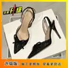 Novidade Verão 2025 Sapatos de Salto Alto Bico Fino Sexy de Renda Cor Damasco para Mulheres, Sandálias Elegantes Stiletto Fechadas com Laço Estilo Retrô