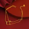 Pulseira Versátil de Liga de Cobre para o Dia a Dia com Design Moderno, Camada Dupla, Trevo de Quatro Folhas, Pulseira de Linha Dupla, Joia para Mulheres, Direto do Fabricante
