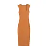 Vestido Sexy de Estilo Europeo y Americano con Cuello Cuadrado, Hombros Estrechos, Cintura Ceñida para Mujer, Verano, Corte Delgado, Ceñido a la Cadera, Abertura Trasera, Largo Midi, Falda Ceñida a la Cadera