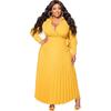 N7908 Vestido de mujer de talla grande con cuello en V, encaje, manga larga, falda plisada, decoración, temperamento corporal, comercio exterior europeo y americano de Amazon