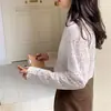 Blusa de Encaje Súper de Hada para Mujer, Nueva Versátil de Manga Larga con Cuello Medio Alto Base de Malla Top