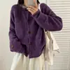 Cárdigan de punto de mohair suave y pegajoso para mujer, cuello redondo, de un solo botón, holgado, corto, abrigo suéter, multicolor, en stock, hecho a medida