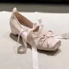 Nuevos y versátiles zapatos de ballet Mary Jane para mujer con 5 cm de aumento de altura interno, cordones con lazo, tacón grueso, corte bajo
