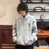 Sudadera con capucha de botones estilo retro americano turquesa para otoño e invierno para hombre, chaqueta de calle resistente de ajuste limpio para pareja