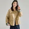 26 Otoño Urbano Alta Inteligencia Estilo Granero Pana Solapa Corte Ajustado Corto Ropa de Trabajo Chaqueta Gabardina 25756
