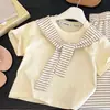 Padre e hijo~Verano 2026 Dopamina para Niñas Nuevo Estilo Chal Rayado de Manga Corta Cropped Pantalones de Pierna Ancha Conjunto de Dos Piezas