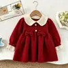 Vestido Suéter Feminino Outono Inverno Nova Chegada Gola Alta Laço Tricot Vestido Princesa Estilo Coreano Menina Bebê Vermelho Roupas de Ano Novo