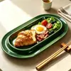 Cerámica Verde Retro Vajilla Cuenco Pétalo Plato Largo Mantequillera Tetera Taza Vajilla Doméstica de Hotel Venta al por Mayor Transfronteriza