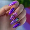 Unhas Postiças Pontiagudas Longas com Relevo Tridimensional Transfronteiriças Flor Doce Pura Roxa Unhas Usáveis 24 Peças Manicure Atacado
