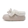 Zapatos de algodón versátiles de felpa para invierno con lazo lindo, botas de nieve de suela gruesa, punta redonda, cálidos, estilo coreano, zapatos para mujer de exterior