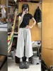 Novedad de Verano Estilo Deportivo de Moda Pantalones Cortos de Cintura Alta para Hombres y Mujeres, Pantalones Acampanados de Pierna Ancha de Corte Holgado, Versión para Parejas, Tendencia de Ins