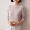 Suéter de punto liso de manga larga para mujer, de cachemira, sin costuras, de una sola pieza, cuello redondo, nuevo para otoño e invierno