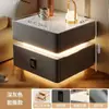 Mesa de Cabeceira Inteligente Moderna Simples Madeira Maciça com Luz Quarto Luz Luxo Multifuncional Carregamento Sem Fio Bluetooth Armário de Cama Inteligente