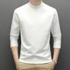 Camiseta interior térmica para hombre para otoño e invierno, nueva de vellón de doble cara con cuello medio alto, cálida, agradable para la piel, elástica, de manga larga
