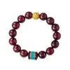 Rueda de Oración de Sándalo Rojo Natural con Patrón de Arena, Pulsera con Cuentas para Mujer, Estilo Chino, Retro Literario, Patrón de Dragón, Pulsera de Cuentas Doradas, Venta al por Mayor