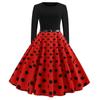 0009 Toma Real ebay AliExpress Explosiones Estilo Hepburn Retro Estampado Costura Manga Larga Gran Oscilación vestido