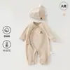 Ropa Suave de Algodón para Bebé Estilo Coreano Romper de Mariposa Cepillado para Primavera y Otoño de Recién Nacido Jumpsuit Clase A para Bebé Recién Nacido + Gorro