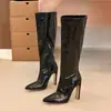 Botas delgadas botas altas tacón grueso talla grande zapatos de pasarela botas largas mujer sin punta tacón alto tacón alto rodilla 2026 estilo nuevo