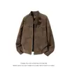 Chaqueta de cuero marrón estilo vintage transfronteriza para hombre, perfecta para otoño e invierno, con una estética retro americana y de alta gama, adecuada como chaqueta de motocicleta o de trabajo.