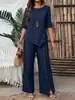 Traje de Pantalón Largo con Dobladillo Irregular para Mujer 2026 Elegante de Moda Casual Camisa de Botones Media Manga Conjunto Suelto de Dos Piezas