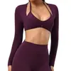 Cárdigan largo de manga larga para mujer, ecológico, de poliéster-spandex reciclado, para yoga, corte ajustado con tiras, prenda exterior para fitness, cubrepiernas deportivo transfronterizo