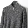 Nuevo Cárdigan de Lana con Cremallera Casual de Negocios Otoño e Invierno para Hombre de Cuello Alto Medio Chaqueta de Punto Gruesa de Color Contrastante Suéter
